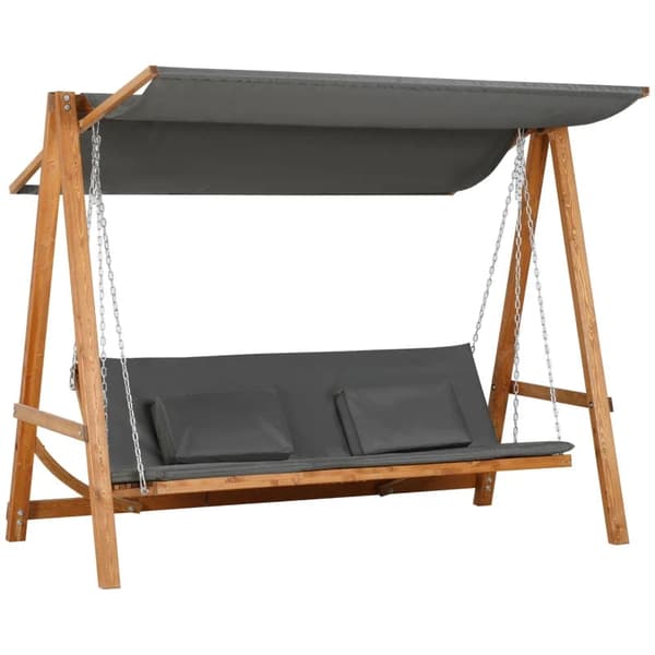Rootz Hollywood Gunga Med Sängfunktion - 3-sits Trädgårdsgunga Med Tak - Hollywood Solstol - Trädgårdsstol - Furu - Polyester - Grå + Teak - 225,5 x 1