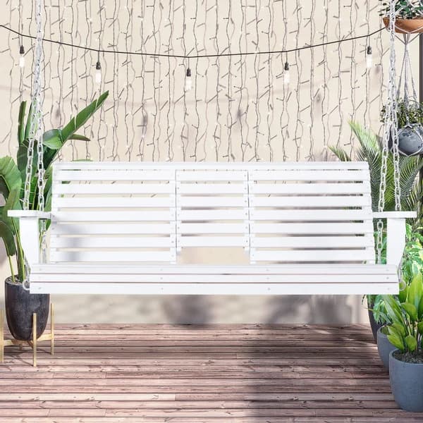 Rootz Hængebænk - Hollywood Swing - Med klapbord og kopholdere - Naturligt træ - Hvid - 150L x 75W x 53H cm
