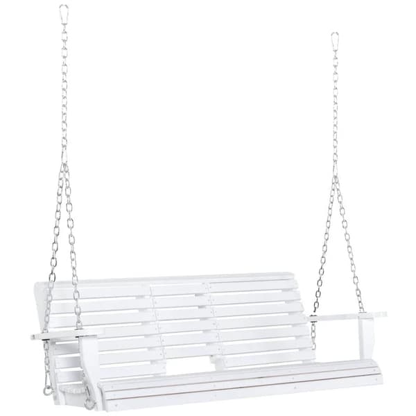 Rootz Hængebænk - Hollywood Swing - Med klapbord og kopholdere - Naturligt træ - Hvid - 150L x 75W x 53H cm