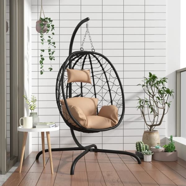 vidaXL hængestol med hynde polyrattan og stål gråbrun -  Gyngesofaer