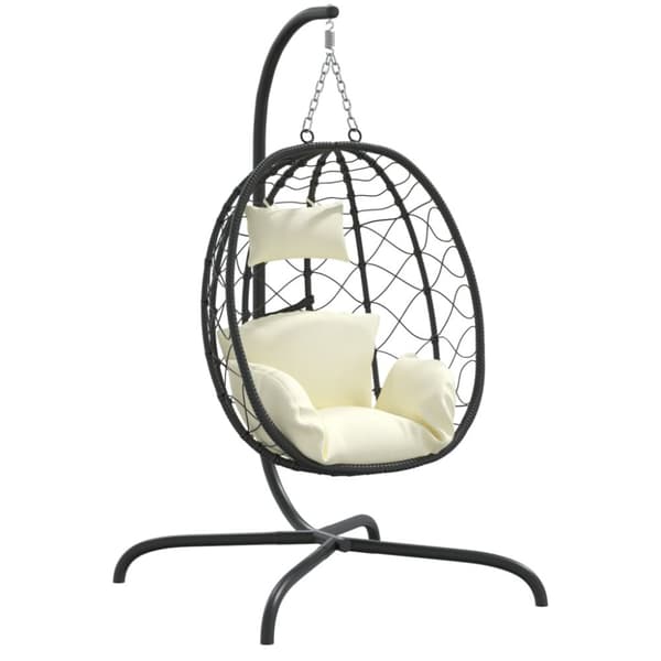 The Living Store Hängande stol med dyna gräddvit konstrotting & stål -  Hammockar