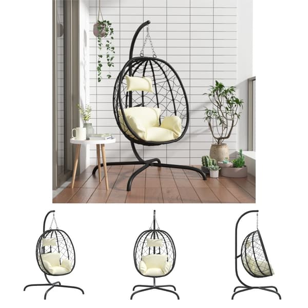 The Living Store Hängande stol med dyna gräddvit konstrotting & stål -  Hammockar