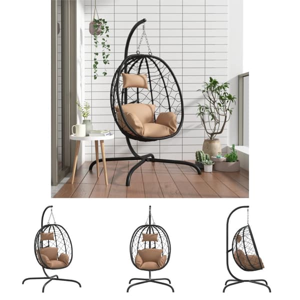 The Living Store Riipputuoli tyynyillä ruskeanharmaa polyrottinki ja teräs -  Pihakeinut