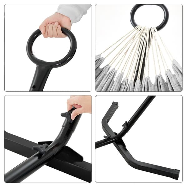 Rootz Hängmatta Set med Stativ - Utomhusgunga - Avslappningsstation - Bomulls-polyestertyg - Stabil metallram - 300cm x 90cm x 95cm
