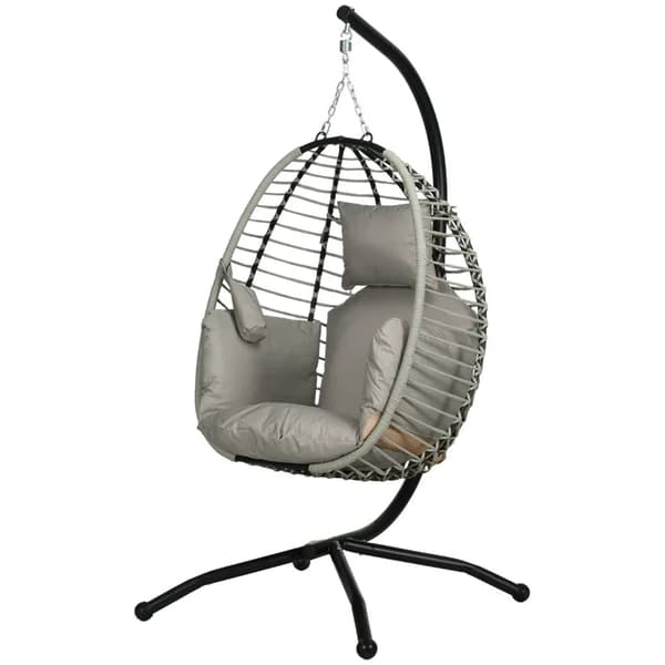 Rootz utomhushängande stol - Sitt- och ryggkudde - Fällbar sittkorg - Mugghållare - Metallram - Grå - 110L x 100W x 188H cm