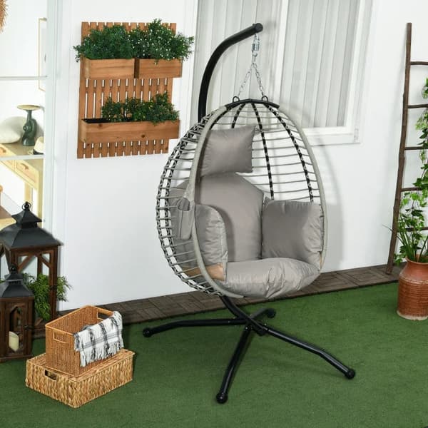Rootz utomhushängande stol - Sitt- och ryggkudde - Fällbar sittkorg - Mugghållare - Metallram - Grå - 110L x 100W x 188H cm