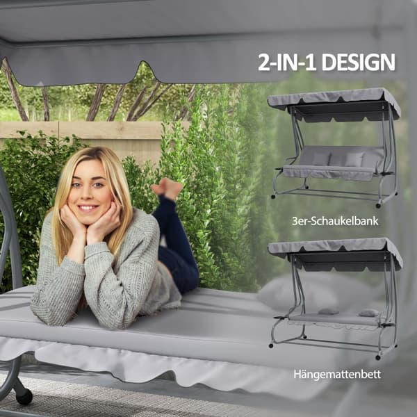 Rootz Hollywood Gynge - Havegynge - Verandagynge - 3-personers gynge - Cabriolet liggestol - Justerbar baldakin - 200 cm x 120 cm x 164 cm