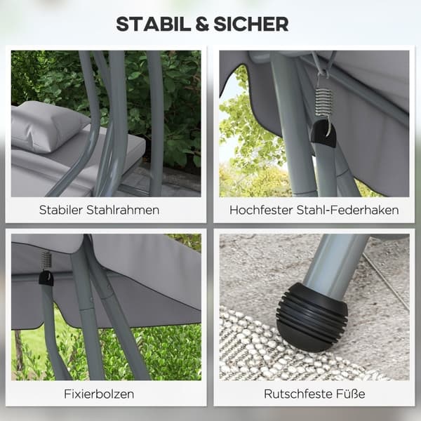 Rootz Hollywood Gynge - Havegynge - Verandagynge - 3-personers gynge - Cabriolet liggestol - Justerbar baldakin - 200 cm x 120 cm x 164 cm