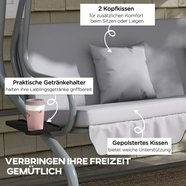 Rootz Hollywood Gynge - Havegynge - Verandagynge - 3-personers gynge - Cabriolet liggestol - Justerbar baldakin - 200 cm x 120 cm x 164 cm