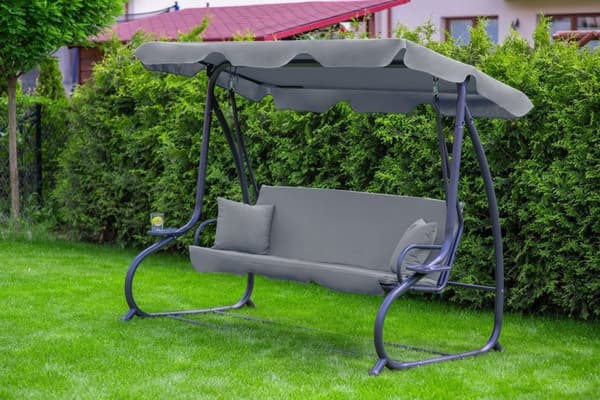 Grå 3-sitsig Justerbar Baldakinsoffa med Bekväma Kuddar & Dryckeshållare