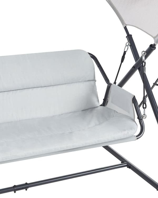 Hængesofa Lysegrå Mesh 3 Personers Gyngesofa med Baldakin Gyngebænk med Stativ Vandtæt Havehængesofa til Udendørs Hængebænk Swingsofa