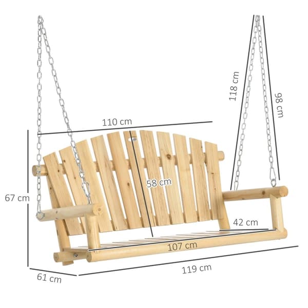 Rootz Wood Garden Hanging Swing Bench - Outdoor Swing - Patiobänk - Maximal komfort - 119 cm x 61 cm x 67 cm