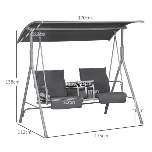 Rootz Hollywood Swing - kuistilla swing - 2 -paikkainen puutarhakello - UV -suoja - 175 cm x 110cm x 165 cm