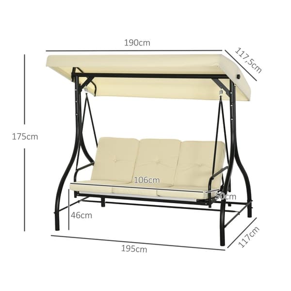 Rootz 3 -sätesvingbänk - veranda swing - Garden Swing - Solskydd - Konverterar dagssäng - 195 cm x 117 cm x 175 cm