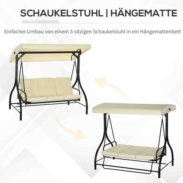Rootz 3 -sätesvingbänk - veranda swing - Garden Swing - Solskydd - Konverterar dagssäng - 195 cm x 117 cm x 175 cm