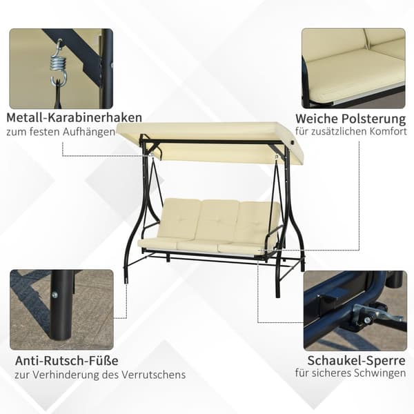 Rootz 3 -sätesvingbänk - veranda swing - Garden Swing - Solskydd - Konverterar dagssäng - 195 cm x 117 cm x 175 cm
