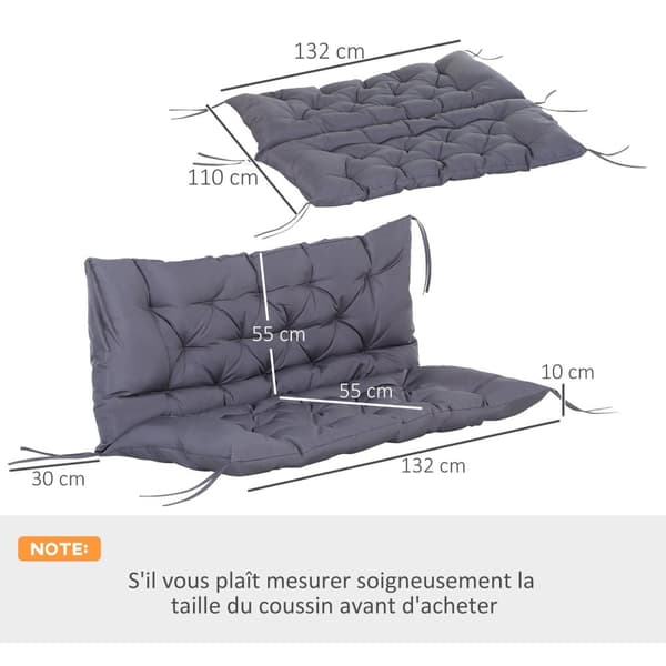 Rootz sædepude tilbagepude til havebænk - Swing Sofa Pad - Outdoor Sofa Pude - Great Comfort - 132 cm x 110 cm x 10 cm - Grå