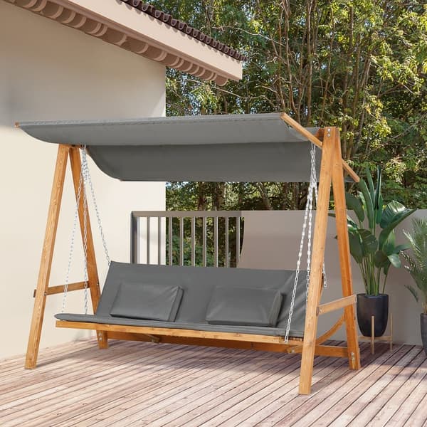 Havnegynge, Hollywoodschaukel 3-sæders med sengfunktion, 225.5x113x180 cm, Grå og Teak