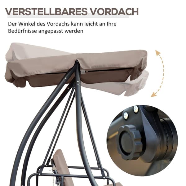 Rootz Hollywood Swing With Making Function - Ulko -sohva - Patio -vuode - Korkea mukavuus - 200 cm x 125 cm x 170cm