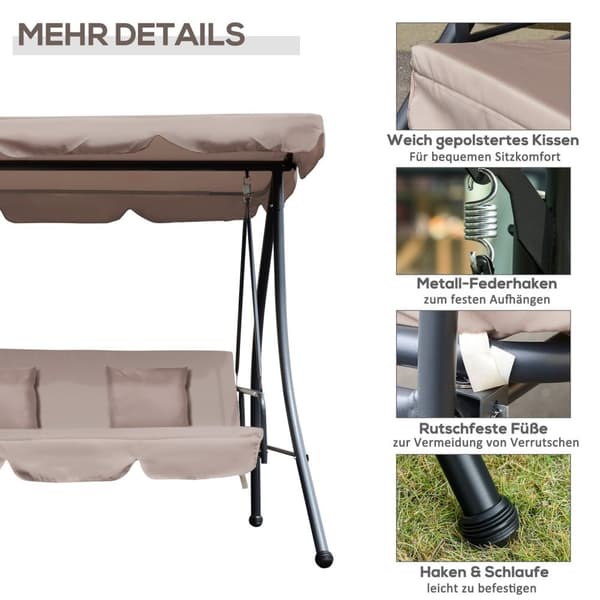Rootz Hollywood Swing With Making Function - Ulko -sohva - Patio -vuode - Korkea mukavuus - 200 cm x 125 cm x 170cm
