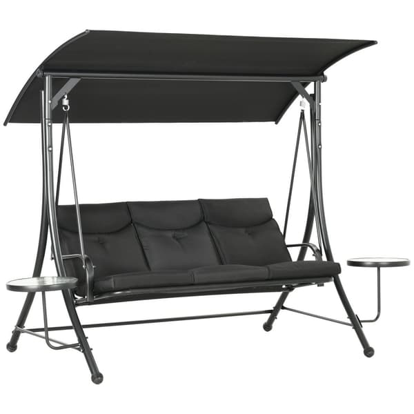 Rootz Hollywood Swing Bench - Puutarhan keinu - 3 -paikkainen keinu - Säädettävä kattoluukku - 278x135x177 cm - musta