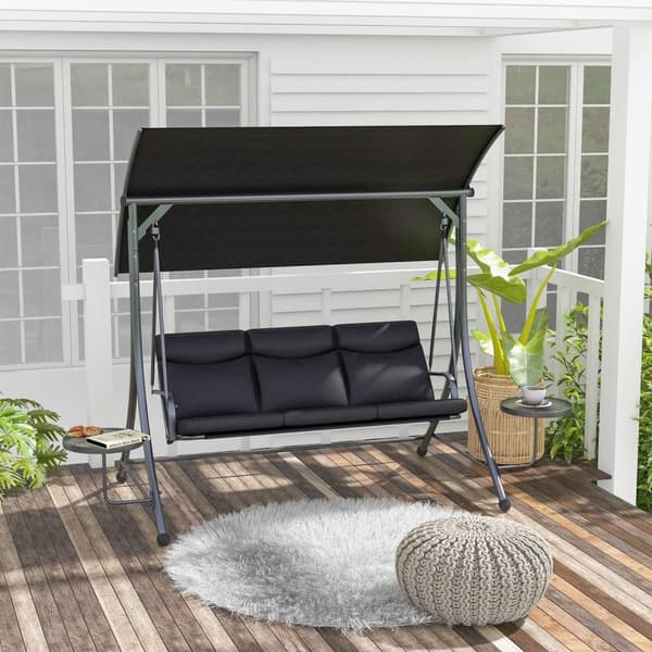 Rootz Hollywood Swing Bench - Puutarhan keinu - 3 -paikkainen keinu - Säädettävä kattoluukku - 278x135x177 cm - musta