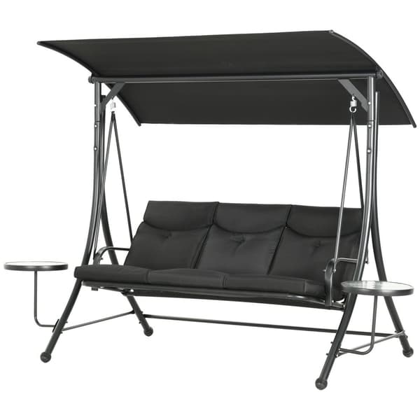 Rootz Hollywood Swing Bench - Garden Swing - 3 -personers swing - Justerbart soltag - 278x135x177 cm - sort