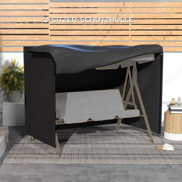 Rootz Garden Swing Cover - Beskyttelsesdækning - Vandtæt dækning - UV -beskyttelse - 205x124x164cm - Sort