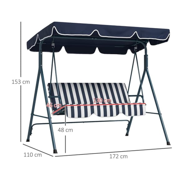 Rootz Hollywood Swing Garden -istuin - 3 -paikkainen keinu - ulkopenkki - säänkestävä - Säädettävä katto - 172 cm x 110cm x 153 cm - sininen ja valkoi