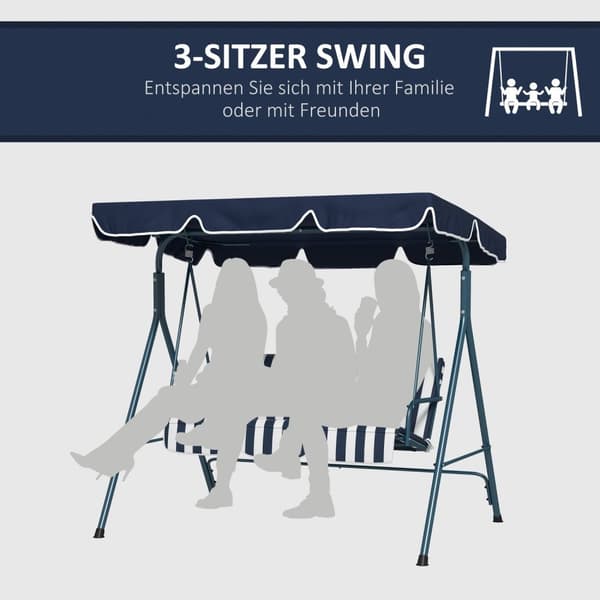 Rootz Hollywood Swing Garden -istuin - 3 -paikkainen keinu - ulkopenkki - säänkestävä - Säädettävä katto - 172 cm x 110cm x 153 cm - sininen ja valkoi