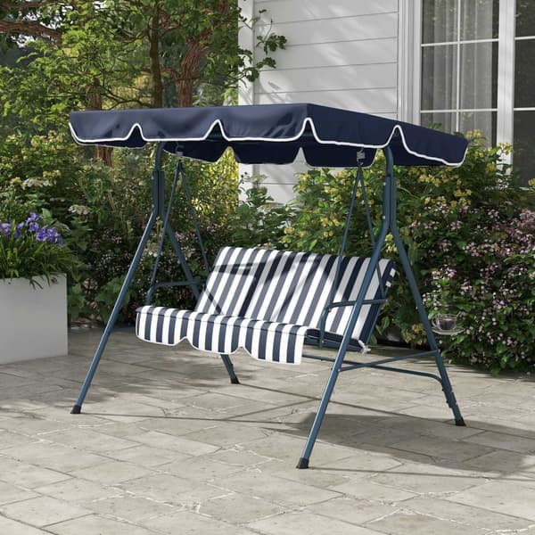 Rootz Hollywood Swing Garden -istuin - 3 -paikkainen keinu - ulkopenkki - säänkestävä - Säädettävä katto - 172 cm x 110cm x 153 cm - sininen ja valkoi
