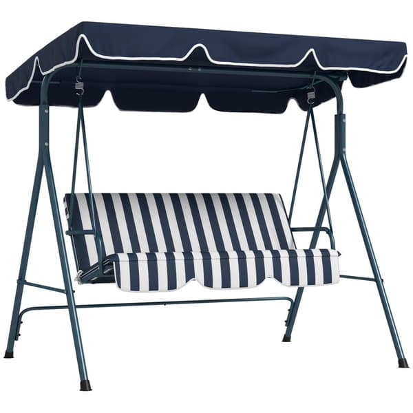 Rootz Hollywood Swing Garden -istuin - 3 -paikkainen keinu - ulkopenkki - säänkestävä - Säädettävä katto - 172 cm x 110cm x 153 cm - sininen ja valkoi