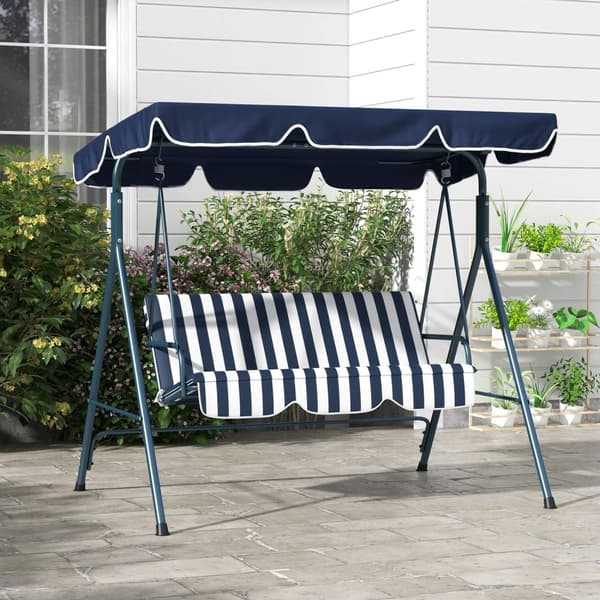 Rootz Hollywood Swing Garden -istuin - 3 -paikkainen keinu - ulkopenkki - säänkestävä - Säädettävä katto - 172 cm x 110cm x 153 cm - sininen ja valkoi