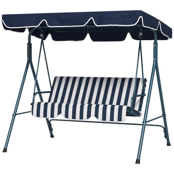 Rootz Hollywood Swing Garden -istuin - 3 -paikkainen keinu - ulkopenkki - säänkestävä - Säädettävä katto - 172 cm x 110cm x 153 cm - sininen ja valkoi