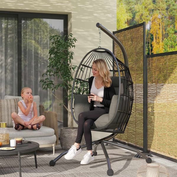 Rootz hængende udendørs svingstol - sammenfoldelig kurv sæde - ægstol - komfort med kopholder - 120 cm x 88 cm x 192 cm