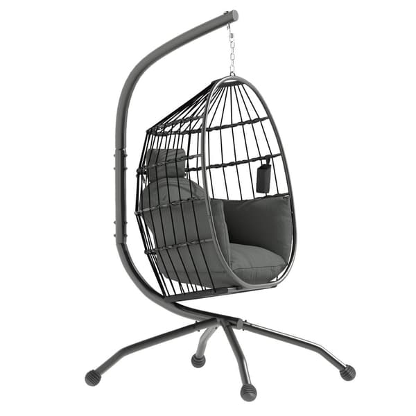Rootz hængende udendørs svingstol - sammenfoldelig kurv sæde - ægstol - komfort med kopholder - 120 cm x 88 cm x 192 cm
