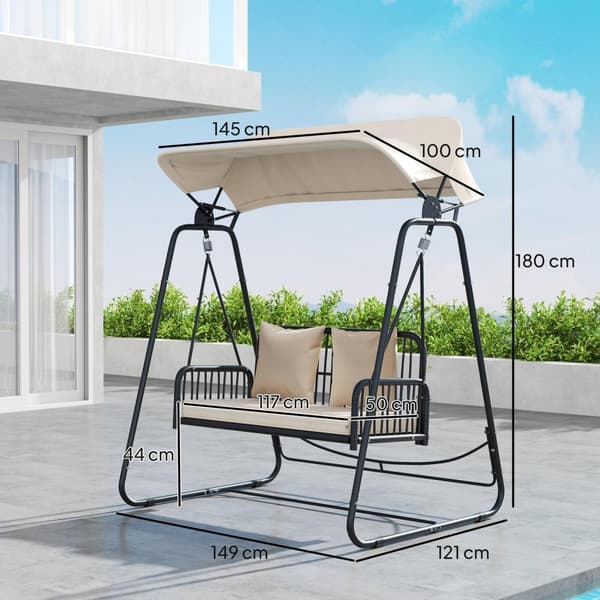 Rootz Rattan Hollywood Swing - 2 -paikkainen puutarhakello - ulkoilma - UV -kestäjä - 149 x 121 x 180 cm