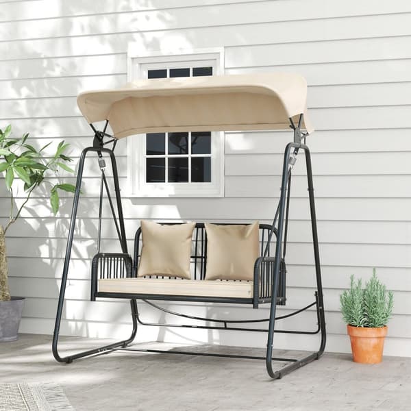 Rootz Rattan Hollywood Swing - 2 -paikkainen puutarhakello - ulkoilma - UV -kestäjä - 149 x 121 x 180 cm