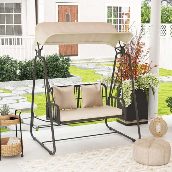 Rootz Rattan Hollywood Swing - 2 -paikkainen puutarhakello - ulkoilma - UV -kestäjä - 149 x 121 x 180 cm