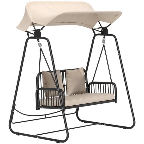 Rootz Rattan Hollywood Swing - 2 -paikkainen puutarhakello - ulkoilma - UV -kestäjä - 149 x 121 x 180 cm