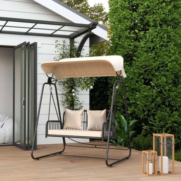 Rootz Rattan Hollywood Swing - 2 -paikkainen puutarhakello - ulkoilma - UV -kestäjä - 149 x 121 x 180 cm