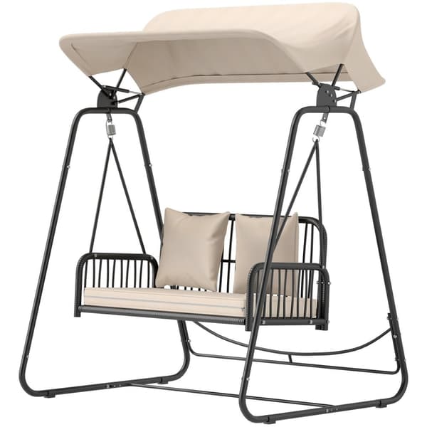 Rootz Rattan Hollywood Swing - 2 -paikkainen puutarhakello - ulkoilma - UV -kestäjä - 149 x 121 x 180 cm