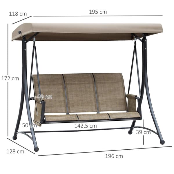 Rootz 3 -paikkainen keinupenkki - puutarhahenkilö - Patio Swing - kattoluukkusuoja - 196cm x 128cm x 172 cm