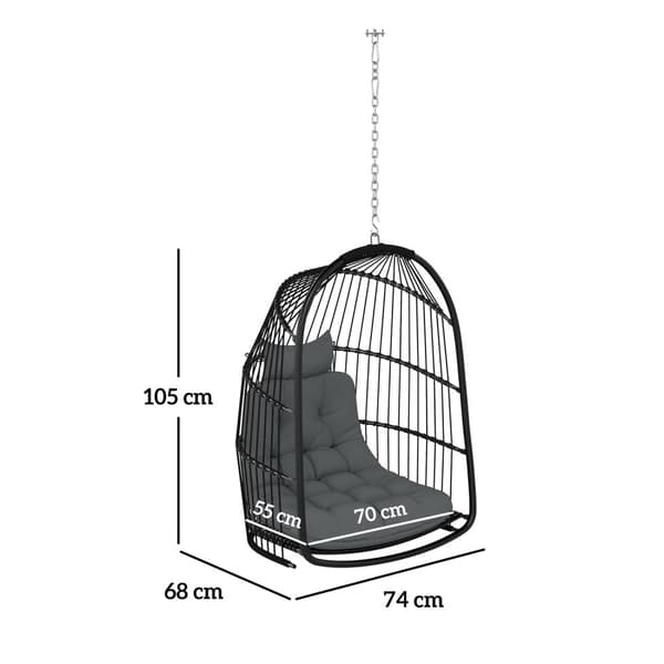 Rootz -roikkuu tuoli roikkuu kori - kääntötuoli - munatuoli - ergonominen mukavuus - 74L x 68W x 105H CM - Harmaa ja musta