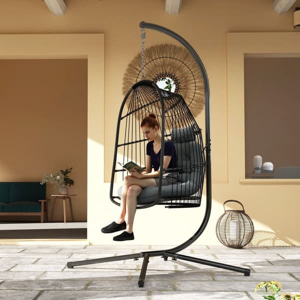 Rootz -roikkuu tuoli roikkuu kori - kääntötuoli - munatuoli - ergonominen mukavuus - 74L x 68W x 105H CM - Harmaa ja musta