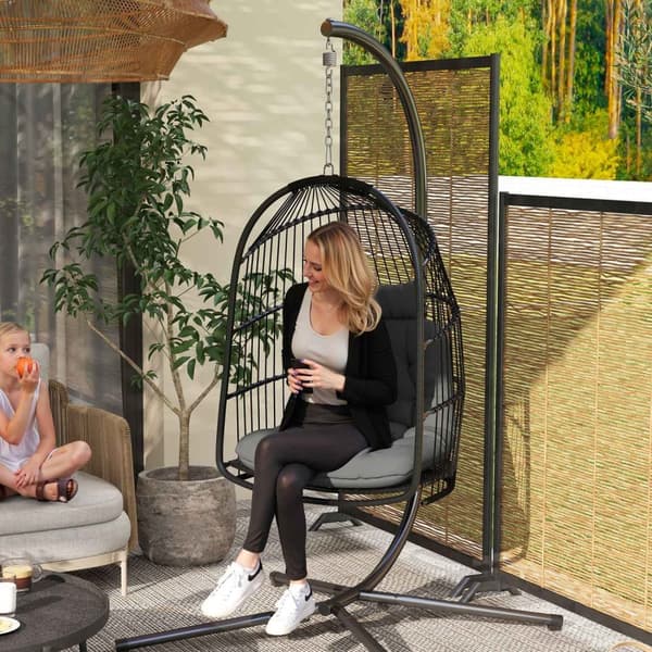 Rootz -roikkuu tuoli roikkuu kori - kääntötuoli - munatuoli - ergonominen mukavuus - 74L x 68W x 105H CM - Harmaa ja musta