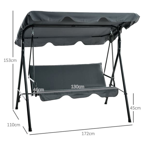 Rootz Hollywood Garden Swing - 3 -personers gyngende bænk - Udendørs gårdhave -sving - stålramme - 172 x 110 x 153 cm - Ideel solbeskyttelse
