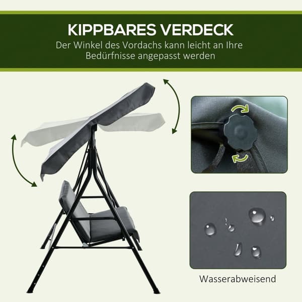 Rootz Hollywood Garden Swing - 3 -personers gyngende bænk - Udendørs gårdhave -sving - stålramme - 172 x 110 x 153 cm - Ideel solbeskyttelse