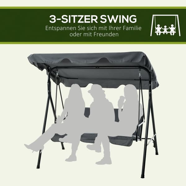 Rootz Hollywood Garden Swing - 3 -personers gyngende bænk - Udendørs gårdhave -sving - stålramme - 172 x 110 x 153 cm - Ideel solbeskyttelse