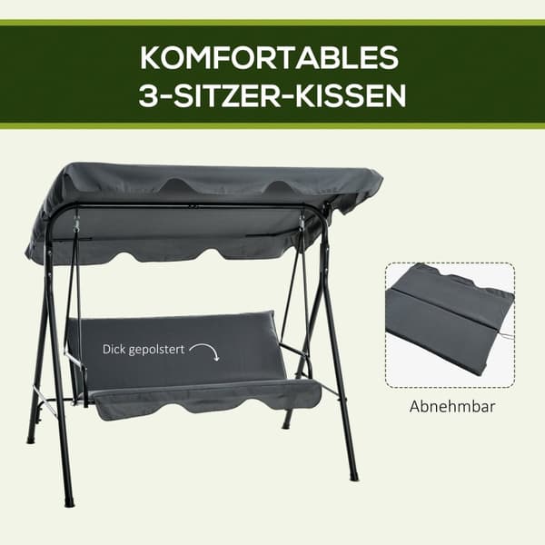Rootz Hollywood Garden Swing - 3 -personers gyngende bænk - Udendørs gårdhave -sving - stålramme - 172 x 110 x 153 cm - Ideel solbeskyttelse
